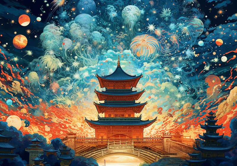 古建筑国潮节日富丽堂皇背景插画,插画/手绘图,插画/手绘图库,插画/手绘图下载,插画/手绘